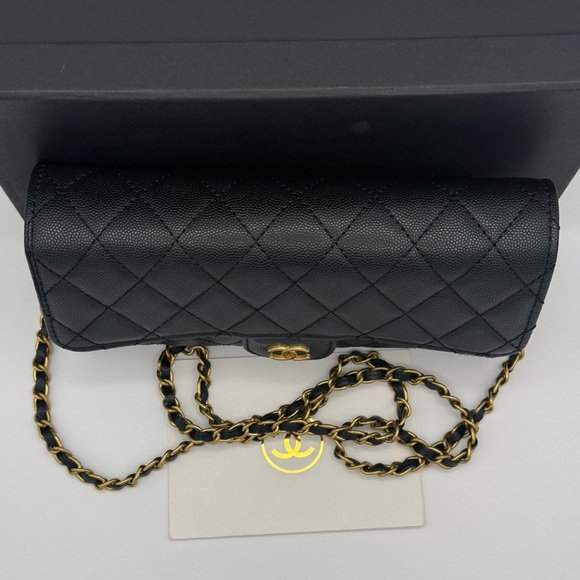 CC  beauty black makeup bag cosmetic chain quilted leather - Picture 8 of 9